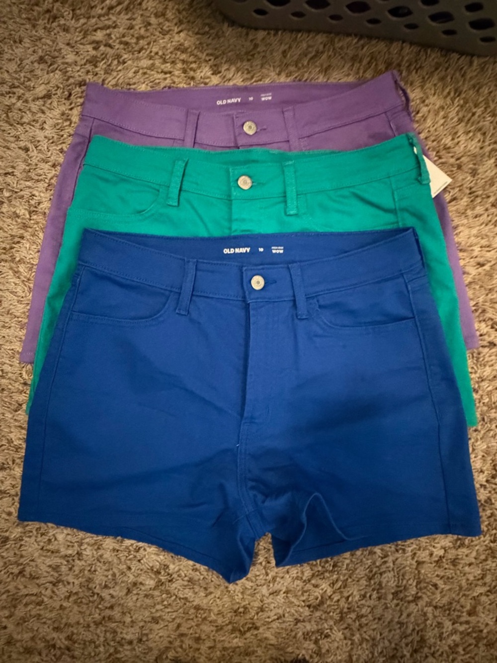 Old Navy High-Waist Stretch Shorts in Blue, Green & Purple